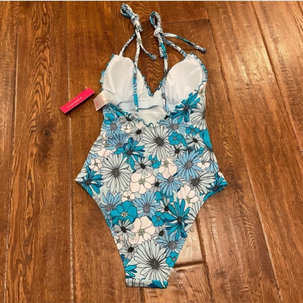 NWT Xhilaration Juniors One Piece Ribbed Ruffle Tie Shouler Swim Suit Size Jr. S - Picture 3 of 3